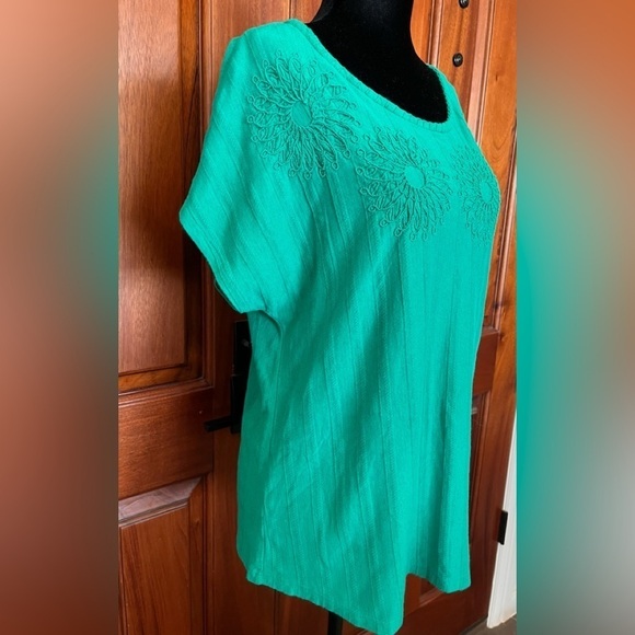 SOFT SURROUNDINGS Blouse Womens Petite Small Top Short Sleeve Green Floral - Picture 2 of 7